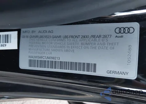 2018 Audi A7 3.0T Premium Plus from USA, damaged, VIN WAUW3AFC7JN098213